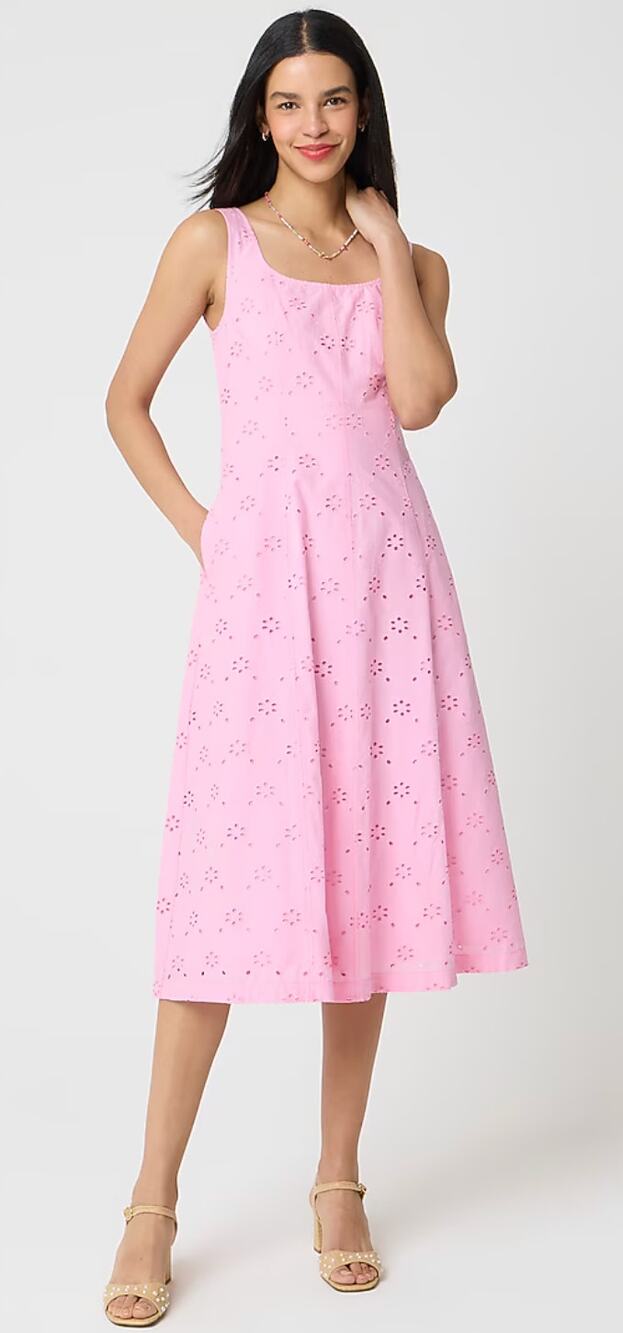 JCrew Factory | NWT Eyelet embroidered midi dress spring blossom pink | Sz P10